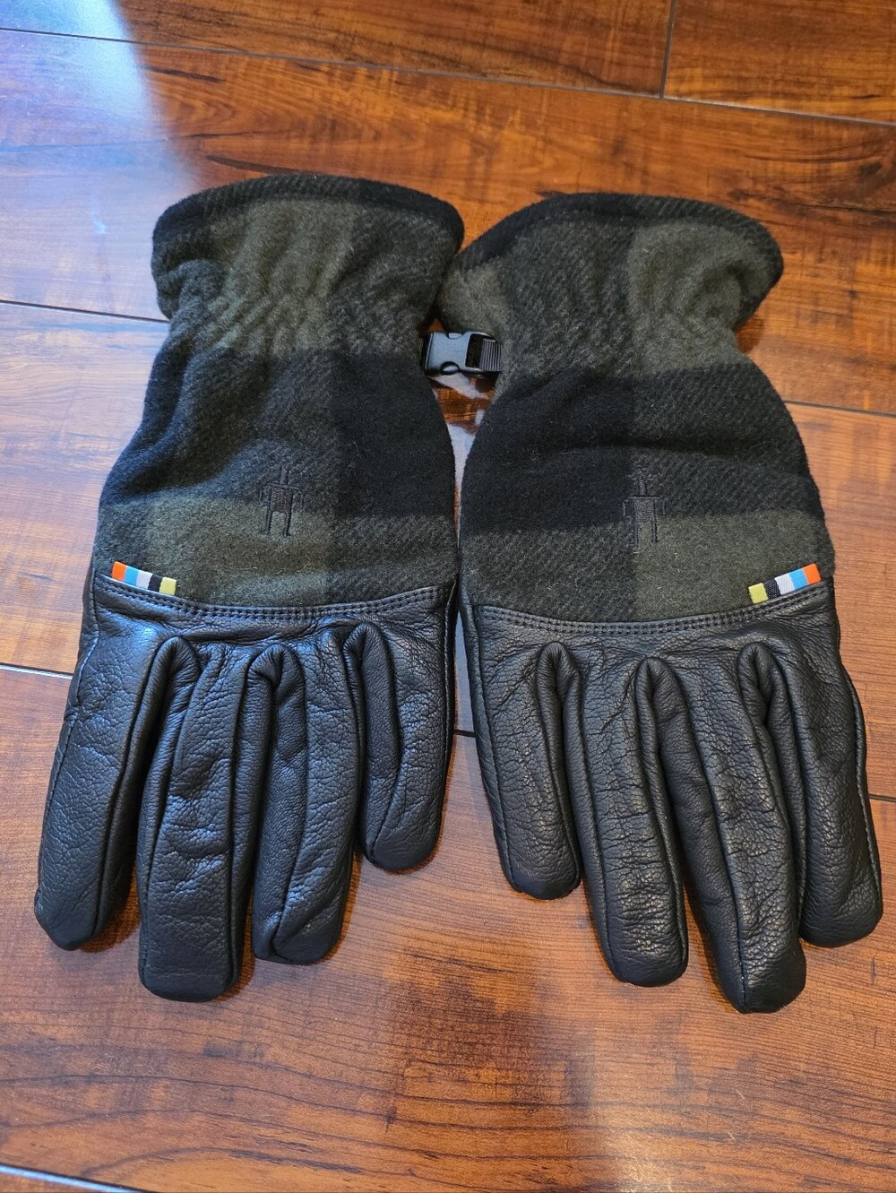 Smartwool Green And Black Wool And Leather Gloves